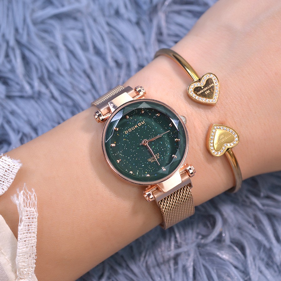Đồng hồ nữ DOUKOU DK3422M ánh sao đêm mặt vát 3D dây thép lụa khóa nam châm | BigBuy360 - bigbuy360.vn