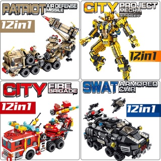 Đồ chơi xếp hình lego 12 trong 1 robot, xe, trực thăng, máy bay, lâu dài