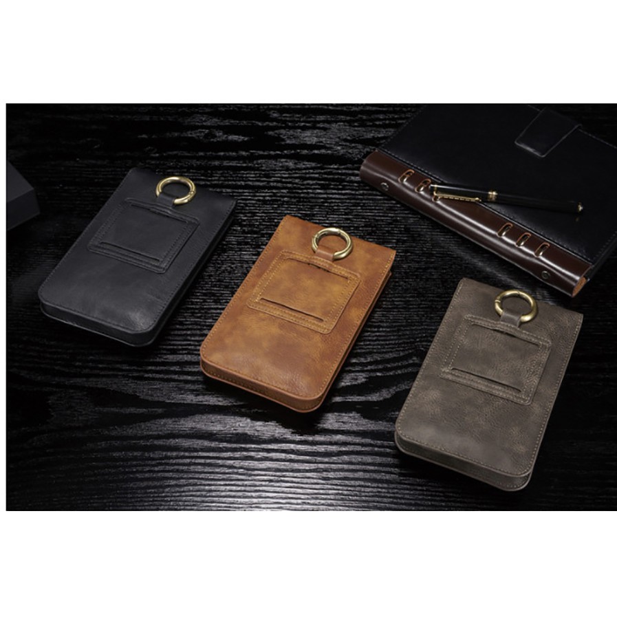 Bao da 2 ngăn đựng điện thoại đeo ngang hong - V017