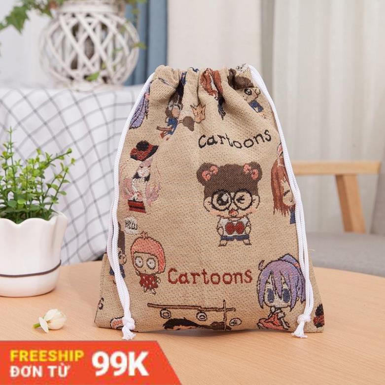 lycongluan2228 Túi dây rút mini bằng vải canvas họa tiết hoạt hình dễ thương