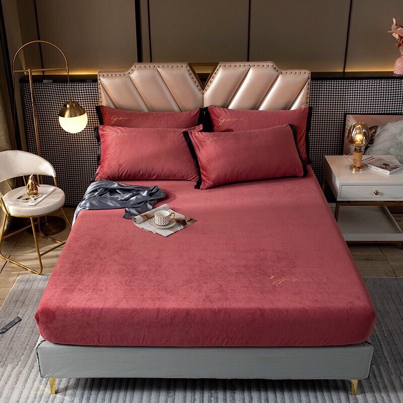 NỈ NHUNG MỊN THÊU THƯƠNG HIỆU SUMOI ĐỦ SIZE( tặng kèm hai vỏ gối)