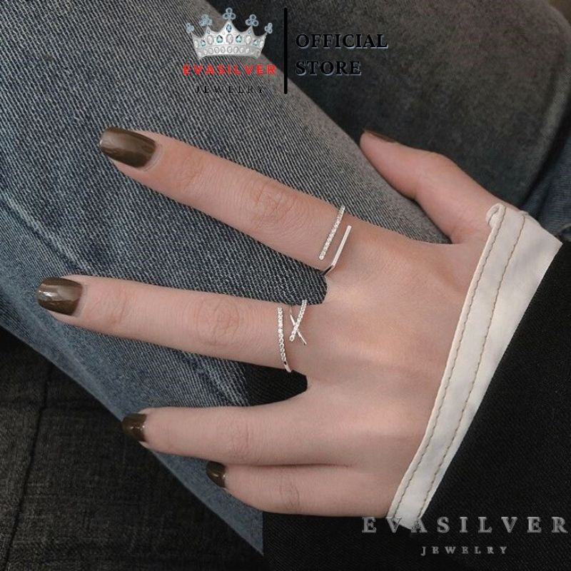 Combo 2 nhẫn bạc nữ đính đá Evasilver mẫu cá tính, chất liệu bạc ta sang trọng thiết kế tinh xảo