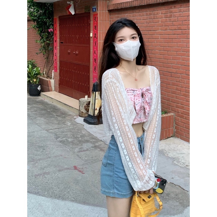 Áo Khoác Ren 35-80kg Aimeehouse Tay Dài Phối Ren Lưới Mỏng áo cardigan Thời Trang Quảng Châu