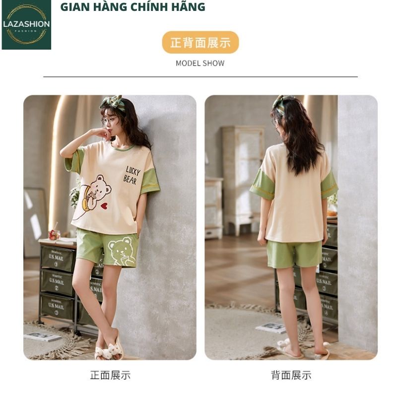 Bộ ngủ nữ pijama cộc tay chất thun cotton hoạt hình hot 2022, bộ mặc nhà in hình ngộ nghĩnh - LAZASHION