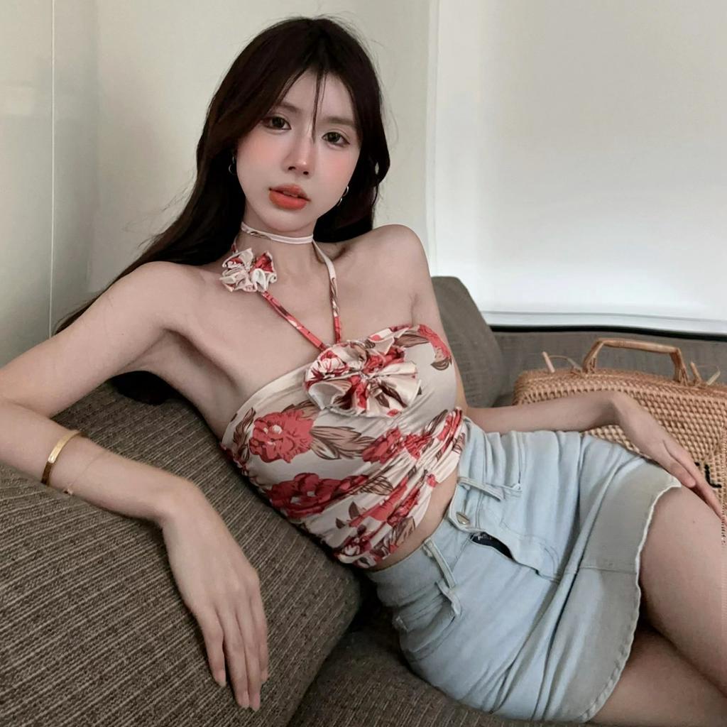 QADCOL Áo Lửng Không Tay Có Dây Đeo Cổ Gợi Cảm Cho Nữ