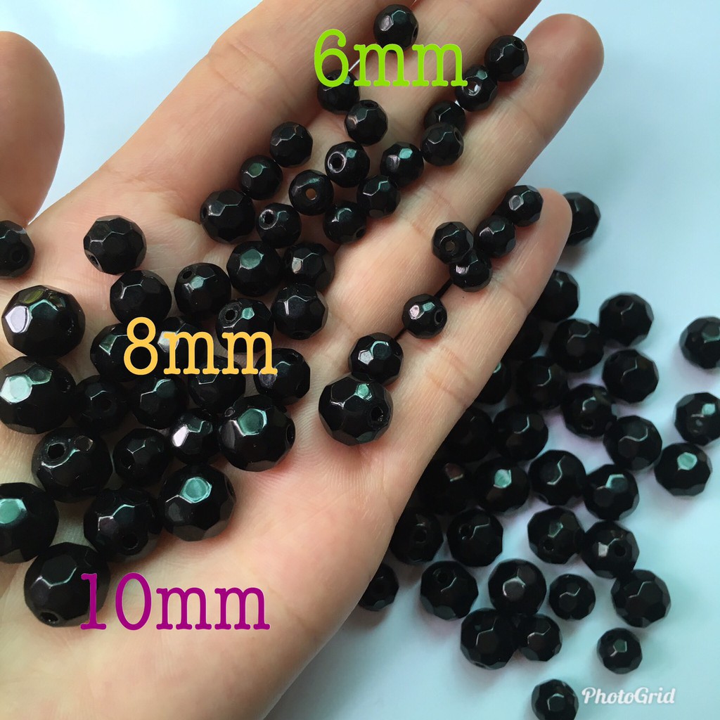 Hạt đá đen mặt vát, chọn size 6-10mm RS117