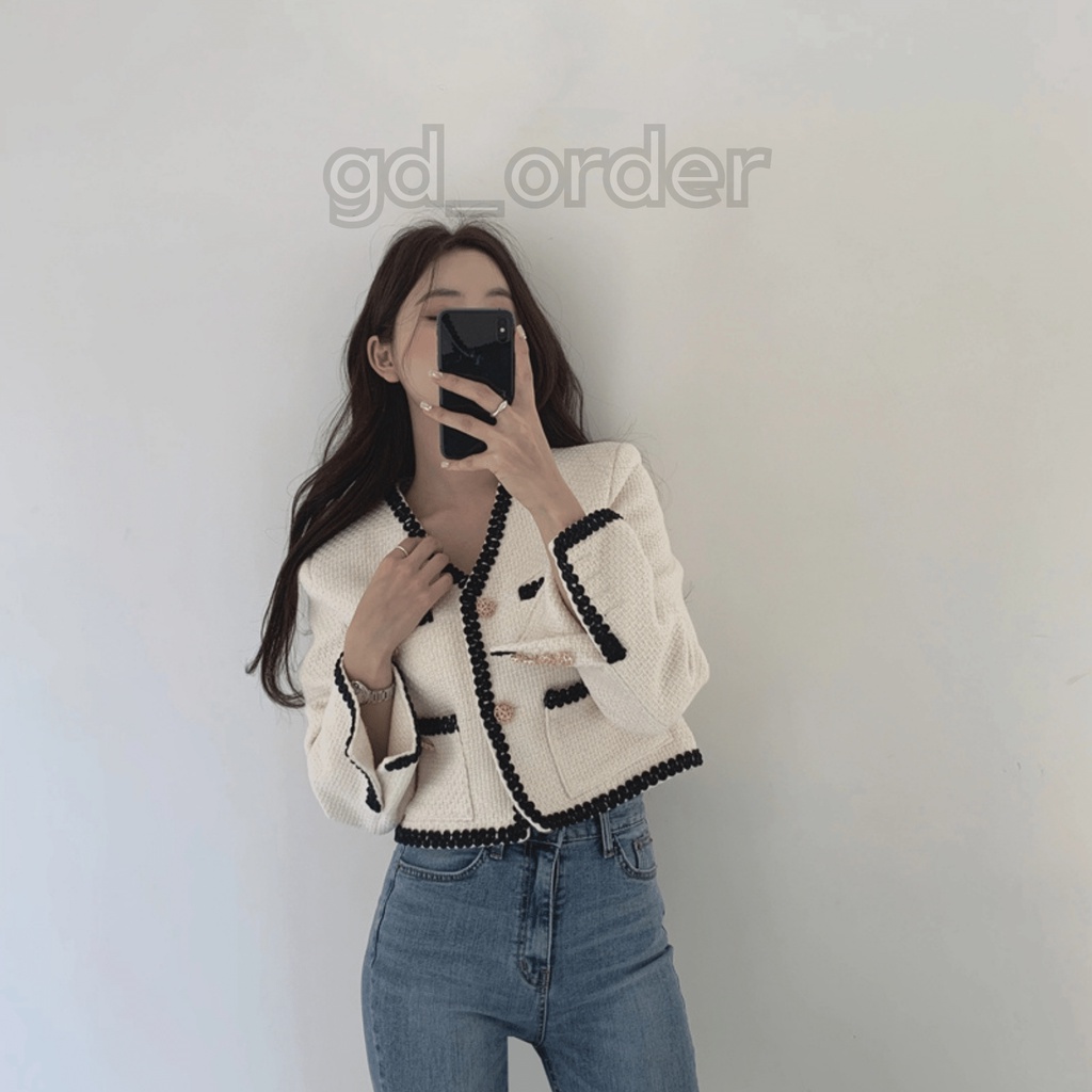 K50|Áo khoác hàn quốc dạ tweed dáng ngắn cá tính cho nữ dài tay công sở thanh lịch gd_order