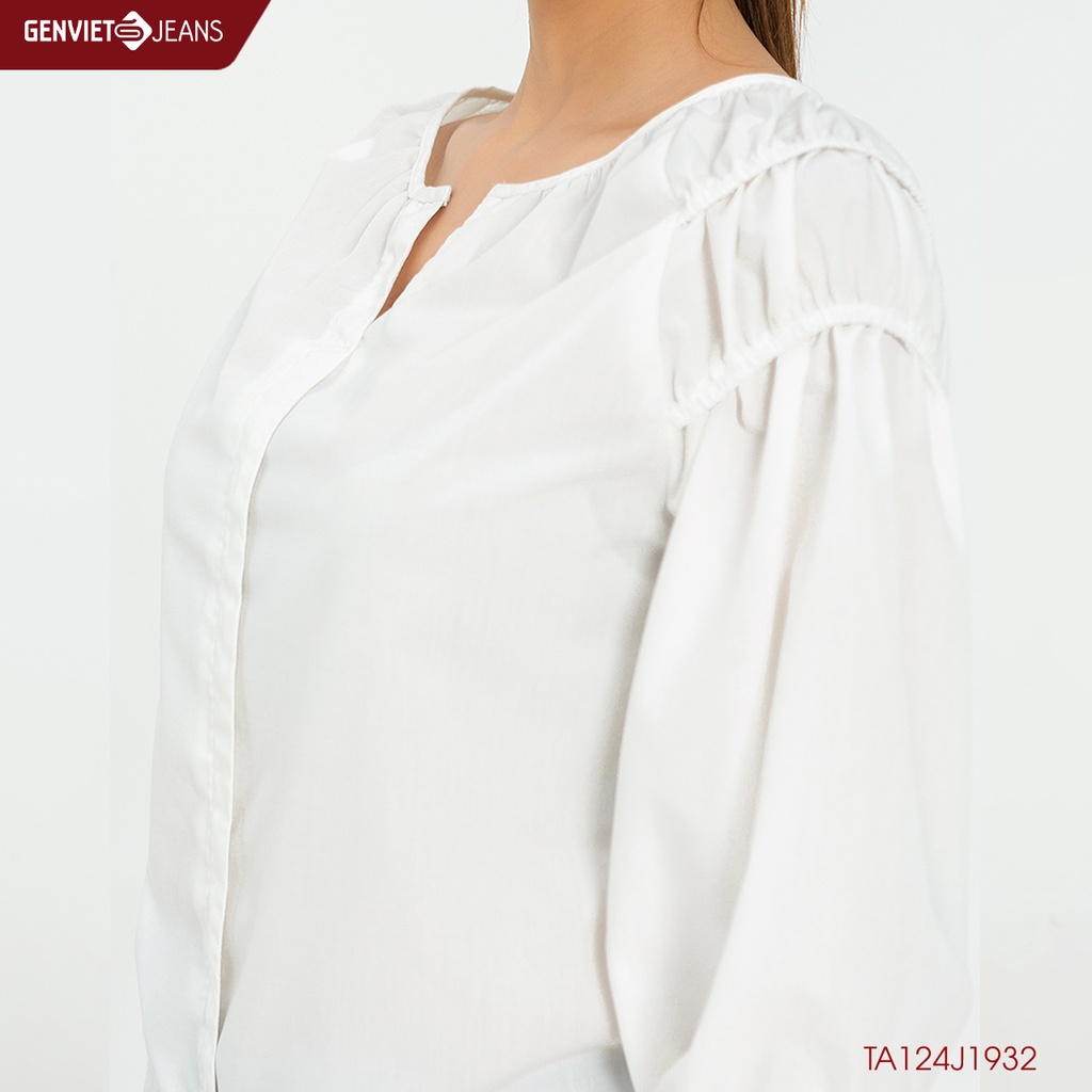 Áo Sơmi Nữ Genviet Cách Điệu Tay Bồng TA124J1932