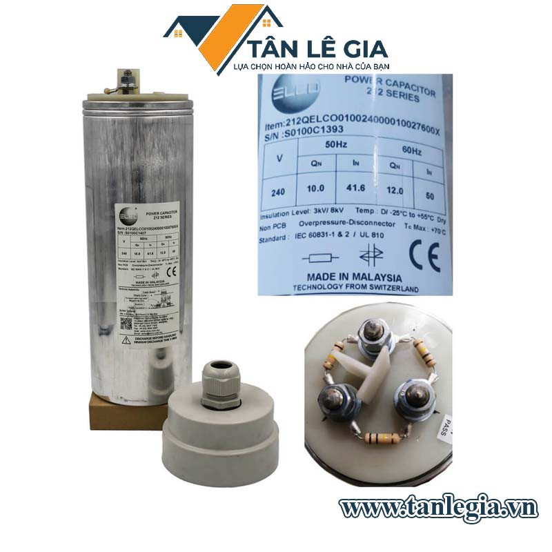 Elco 212QELCO0100: Tụ bù 1 pha 10Kvar 240V 50Hz