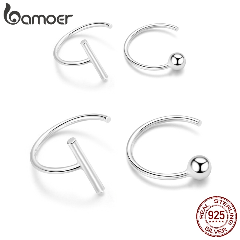 Bông tai Bamoer bằng bạc 925 thiết kế đơn giản thịnh hành