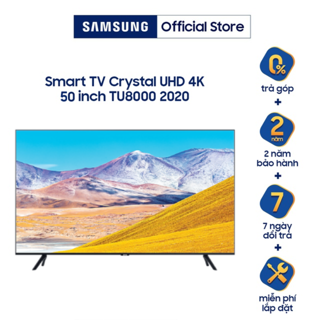 [Mã 77ELSALE1 giảm 5% đơn 3TR] Smart Tivi Samsung Crystal UHD 4K 50 inch UA50TU8000KXXV - Miễn Phí Lắp Đặt