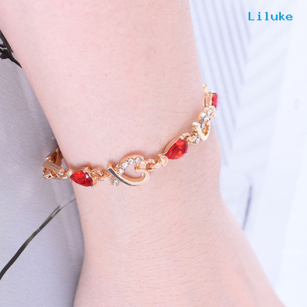 Vòng Tay Hợp Kim Mạ Bạc Trang Trí Hình Trái Tim Đính Đá Xinh Xắn Cho Nữ