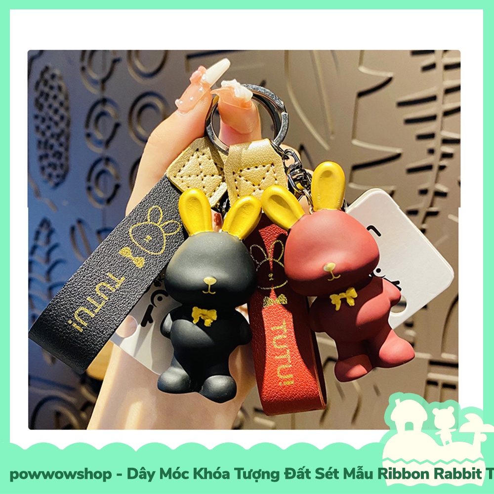 [Sẵn VN - Hỏa Tốc] Dây Móc Khóa Tượng Đất Sét Mẫu Ribbon Rabbit Thỏ Đeo Nơ
