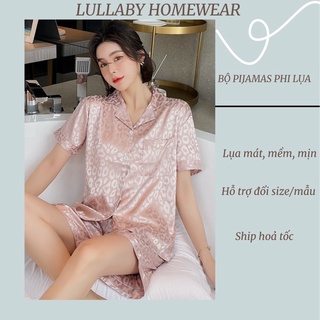 Đồ bộ pijama phi lụa hoạ tiết da beo in chìm mềm mịn hàng quảng châu