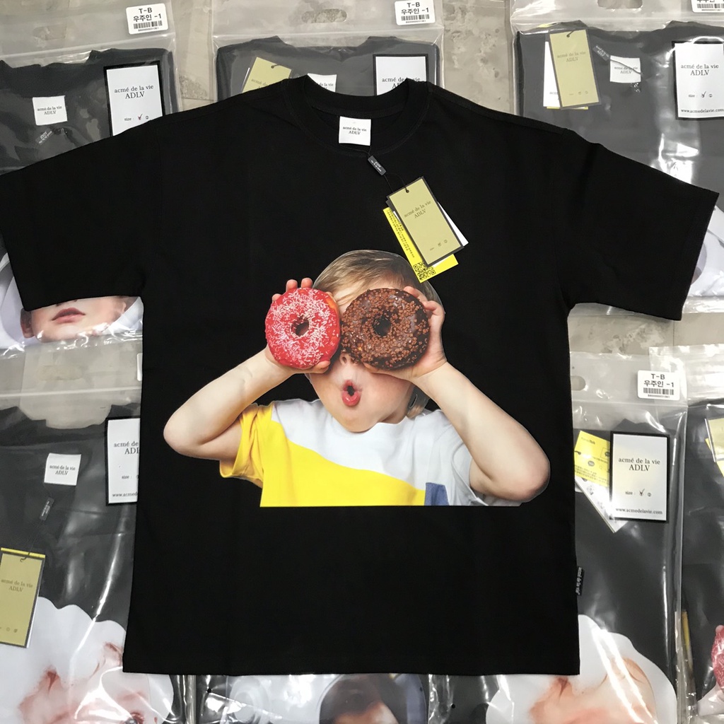 Áo thun ADLV full tag zip, áo thun ADLV cậu bé bánh Donut nâu