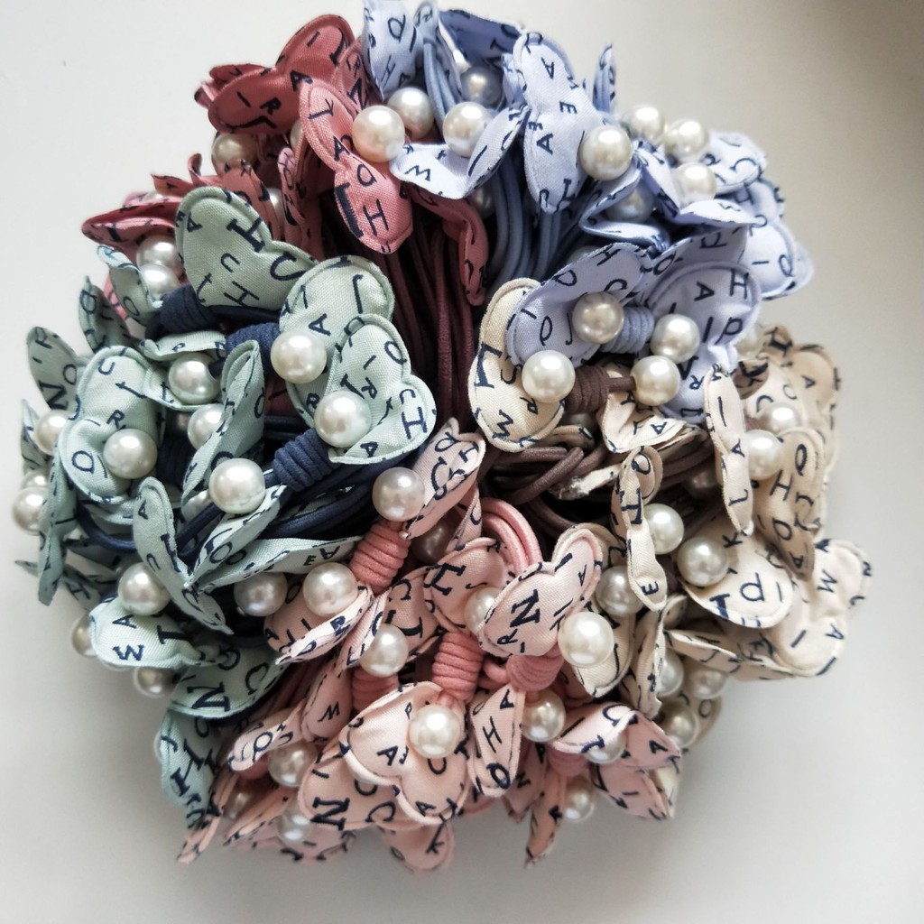 Dây buộc tóc cột tóc chấm bi cánh bướm kèm hạt châu cho bạn gái