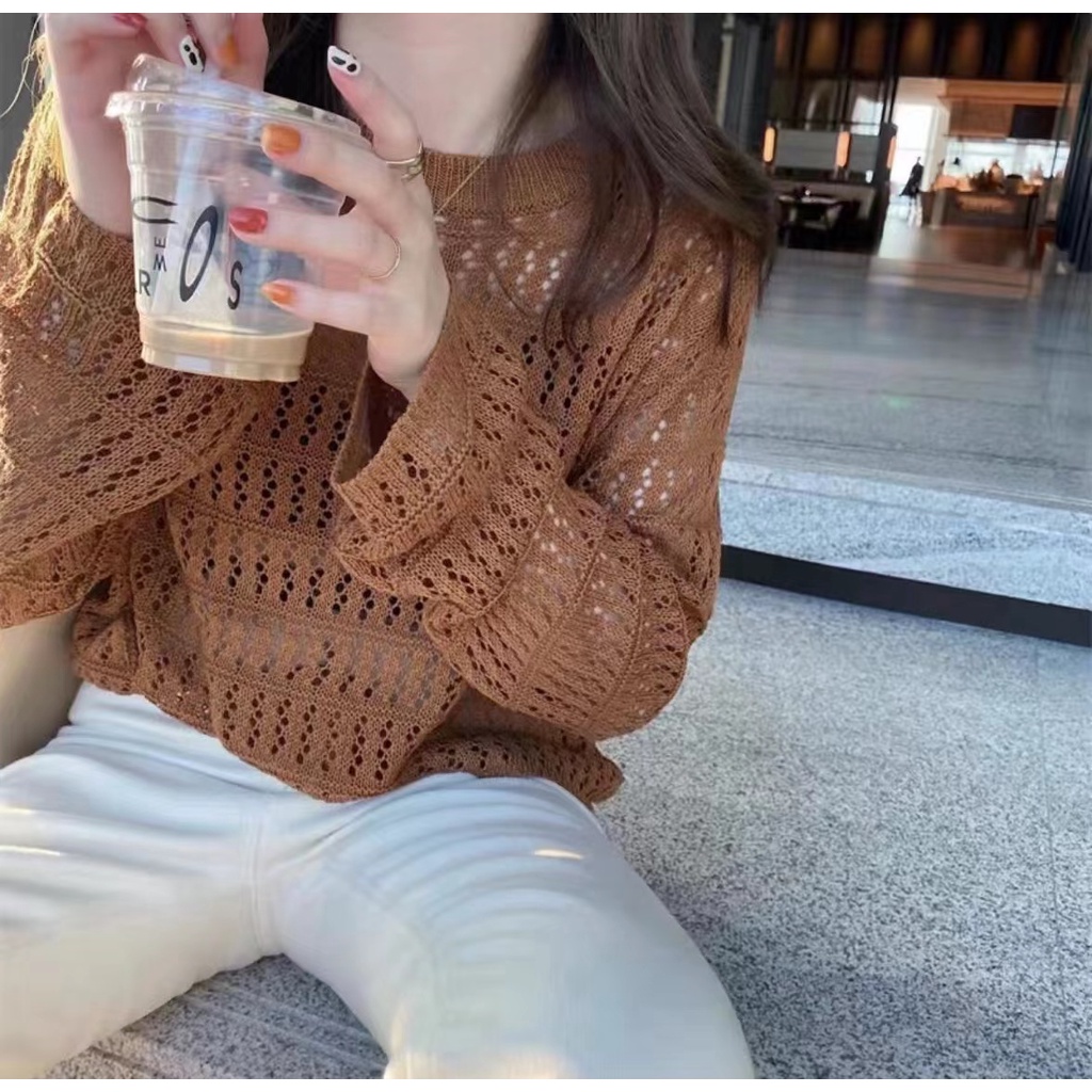 Áo Sweater Dài Tay Khoét Lỗ Phong Cách Trẻ Trung Thanh Lịch Dành Cho Nữ