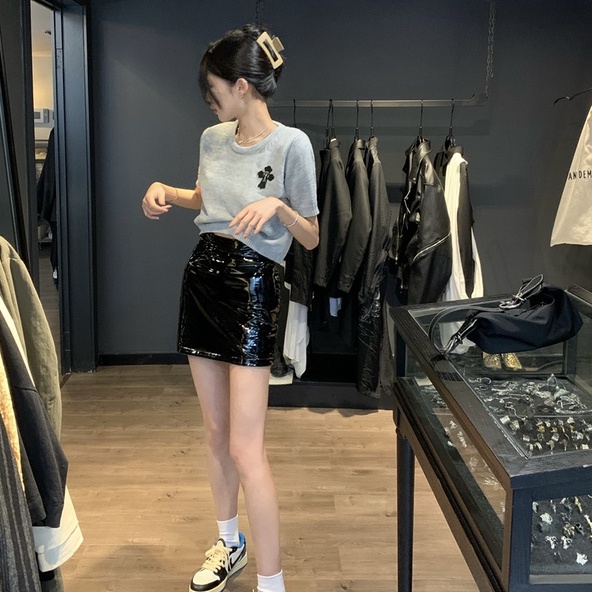 Áo thun ZHELIHANGFEI dáng ngắn tay ngắn phong cách vintage