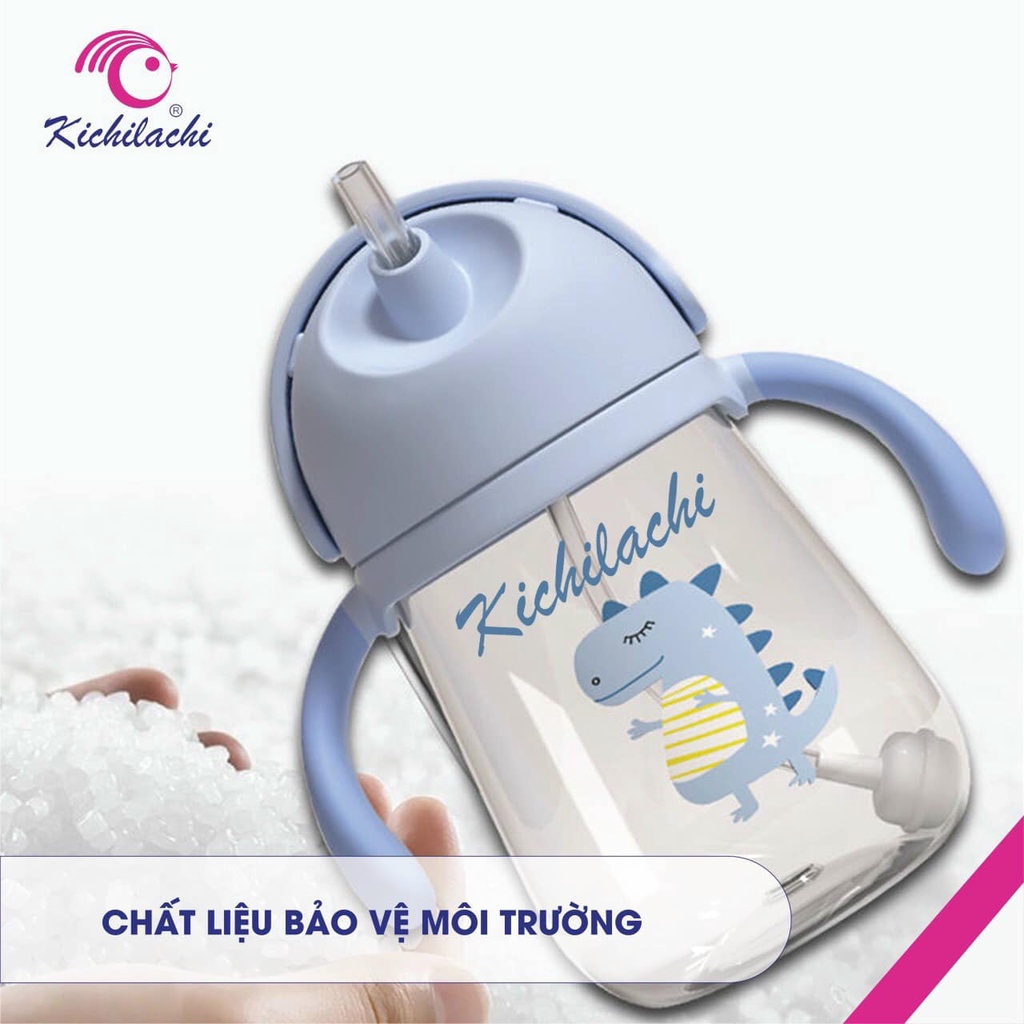 Bình Tập Uống Nước PP Cao Cấp Có Ống Hút 240ml Kichilachi Kichi