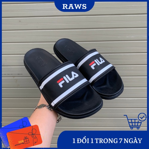 [RAWS] Dép Fila all black Vạch trắng