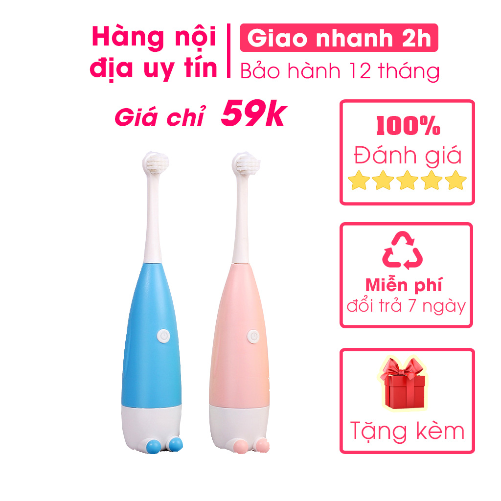 Bàn chải điện thông minh, máy(bót) đánh răng tự động tạo bọt với đầu bàn chải sợi lông siêu mêm cho bé từ 3 đến 13 tuổi