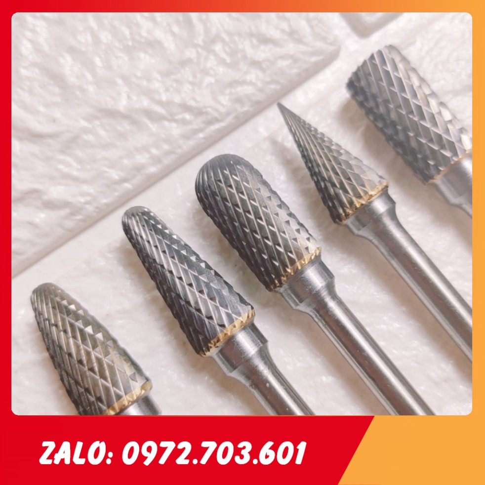 Combo 5 mũi mài hợp kim 12mm, đủ hình/ đầu mài, mũi doa hợp kim vonfram, phay, điêu khắc gỗ, nhôm, đồng, hợp k