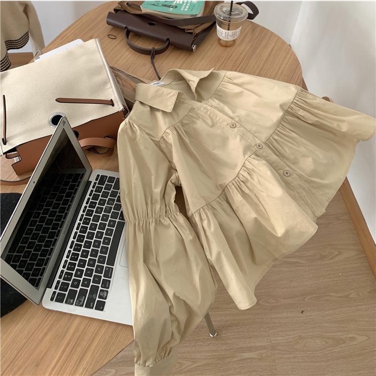 Áo sơ mi dài tay màu trơn thiết kế mới thời trang theo phong cách Hàn Quốc cho nữ