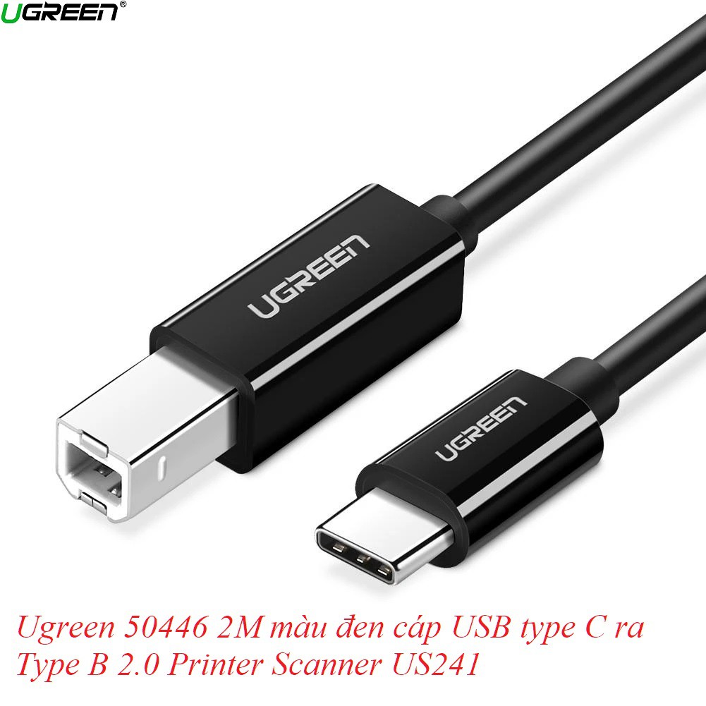 Ugreen 50446 2M màu đen cáp USB type C ra Type B 2.0 dùng cho máy inUS241