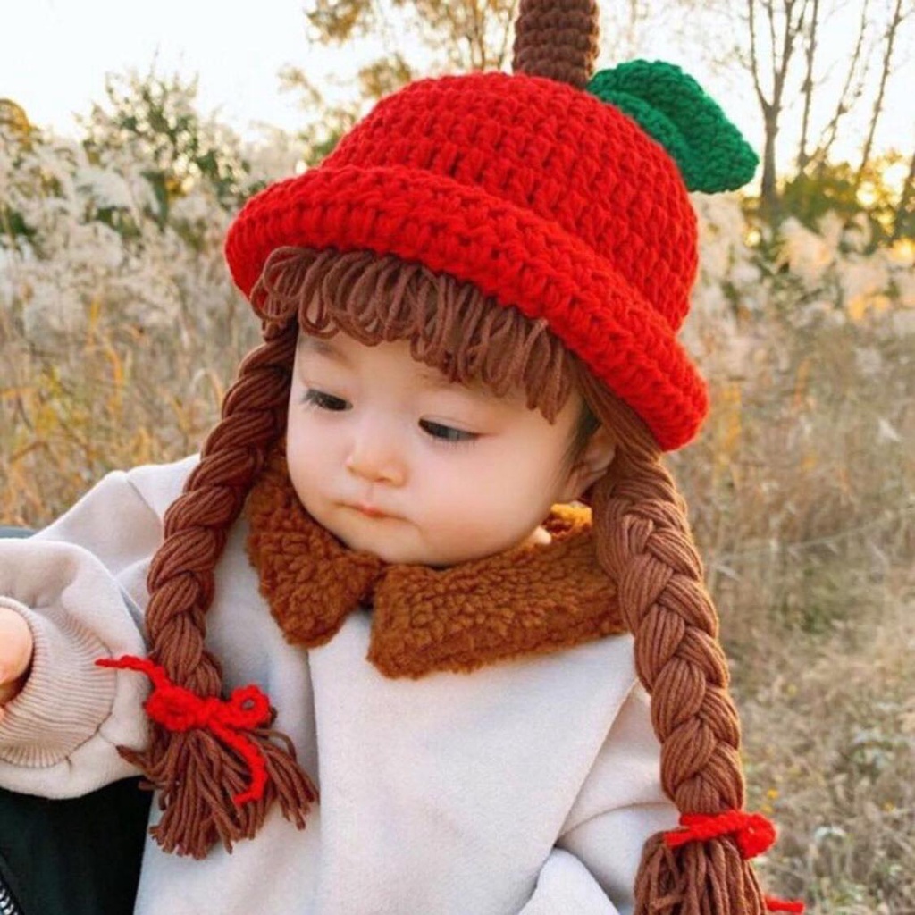 Mũ tóc giả bằng len cho bé gái từ 3 tháng - 3 tuổi