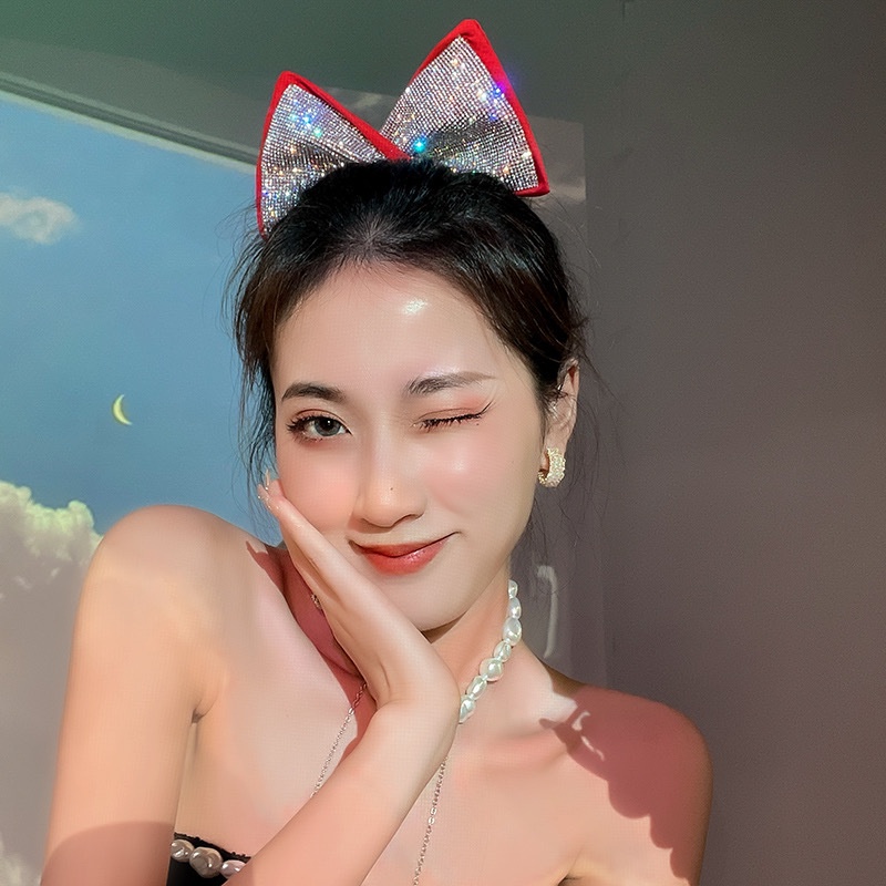 Dây Buộc Tóc Đính Nơ Kim Sa Lấp Lánh Dễ Thương Cho Nữ