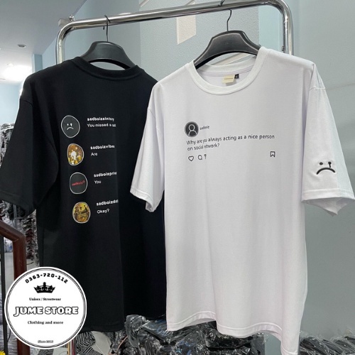 Áo thun nam nữ sad boiz sadtagram, Áo thun tay lỡ form rộng Sadboiz Sadtagram chất cotton thêu logo mặt mếu - Jume store