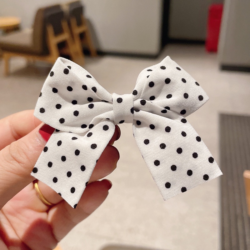 Kẹp Tóc Nơ Họa Tiết Chấm Bi Bằng Vải Thời Trang Hàn Quốc Dành Cho Bé Gái