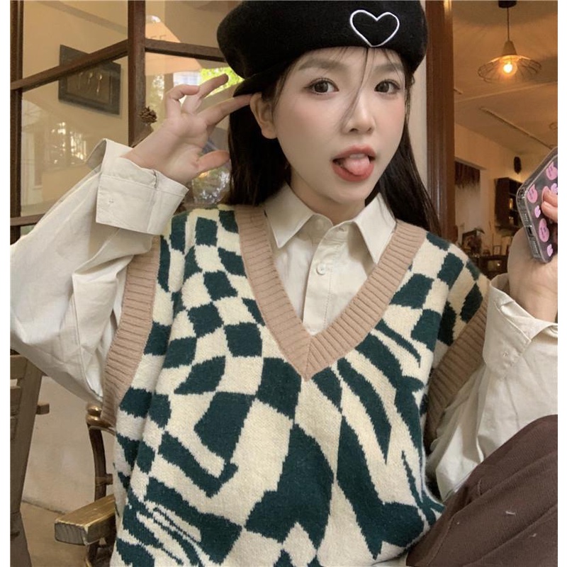 Set Áo Sơ Mi Dài Tay + Áo Khoác Ghi Lê Thời Trang Nữ