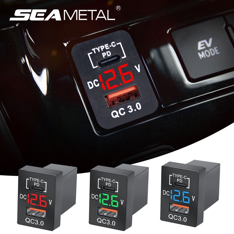 Thiết Bị Sạc Nhanh USB 3.0 Type C Cổng Kép 38W Có Màn Hình Kỹ Thuật Số Chống Cháy Nổ Cho Xe Hơi Toyota Series