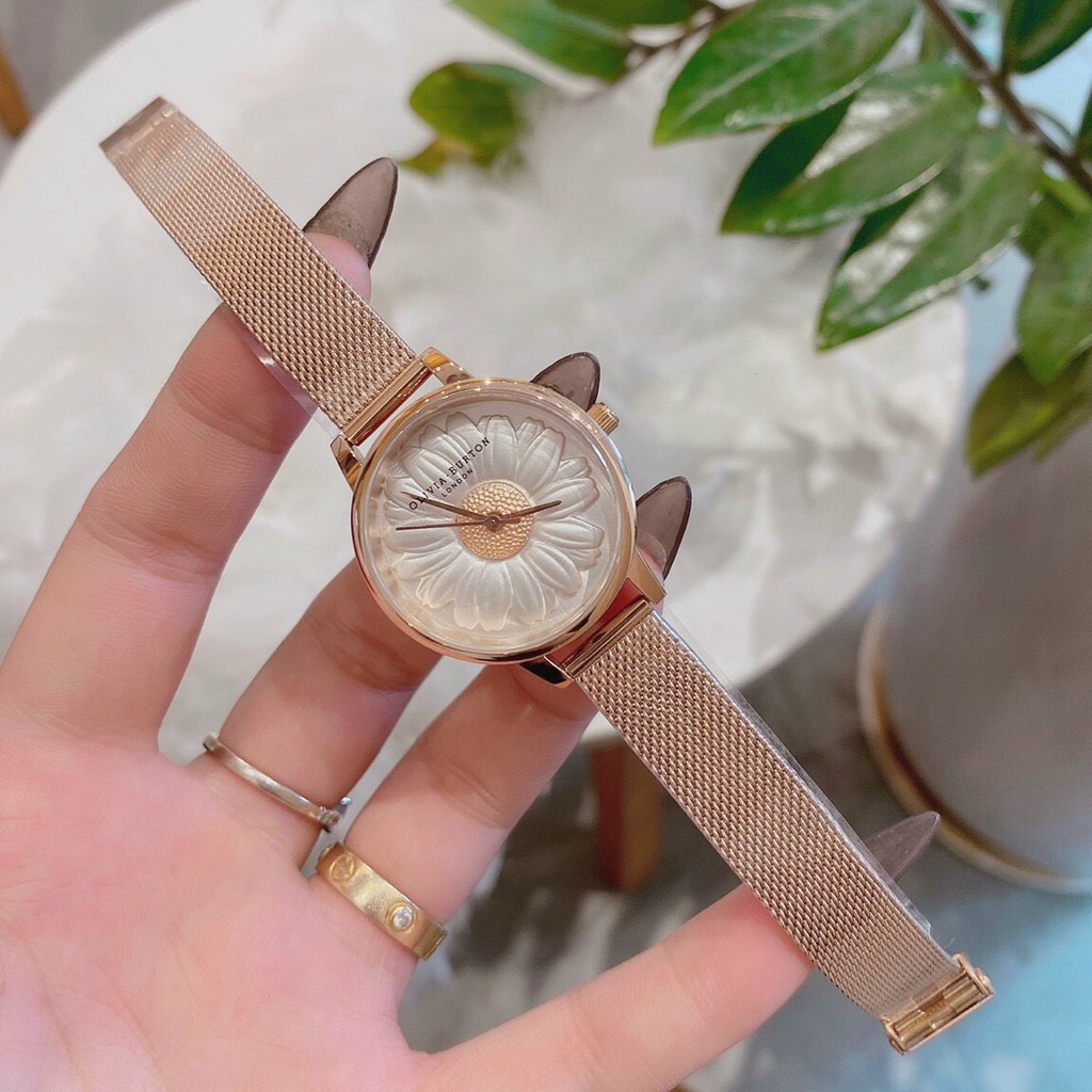Đồng hồ nữ Olivia Burton Flower Show 3D Daisy Gold Mesh case 30mm, 3atm