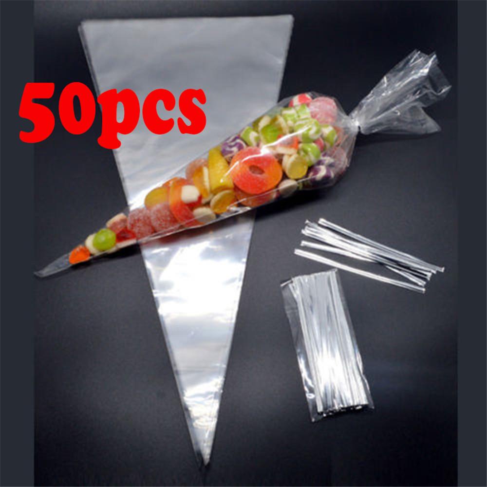 1 50 Túi Bóng Kính Trong Suốt Đựng Bắp Rang Bơ Kèm Dây Buộc Xoắn Tiện Dụng