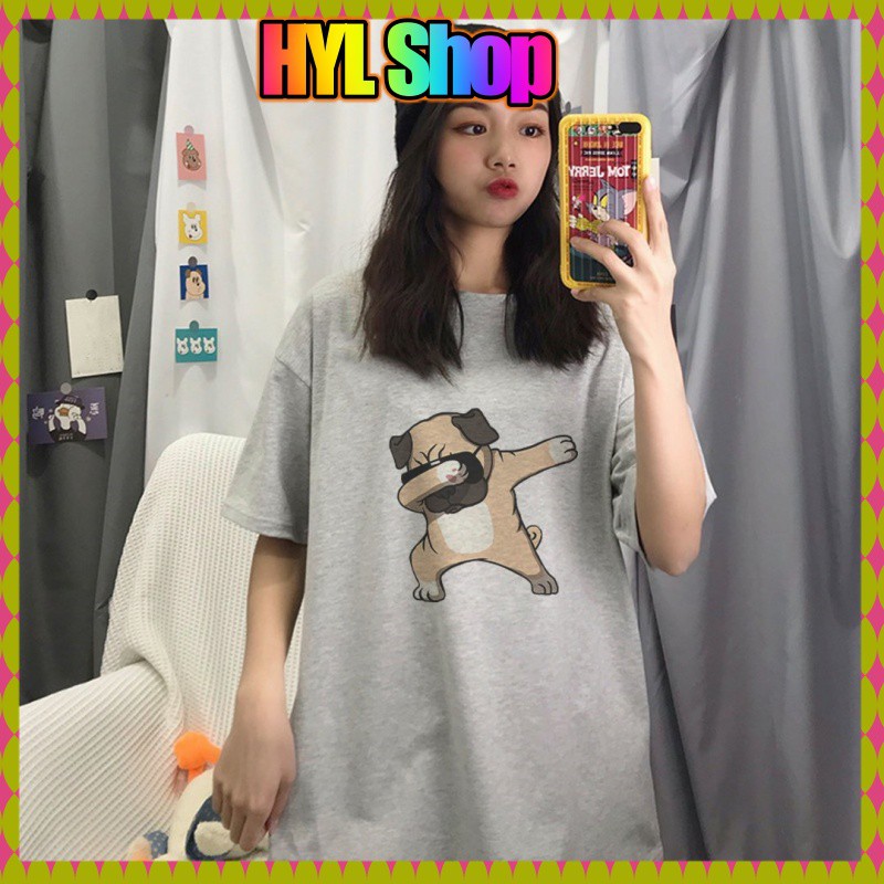 Áo Thun Tay Lỡ In Hình Chó Pug Chất Liệu Cotton Thấm Hút Co Giãn Tốt-HYL Shop Áo Unisex HCM