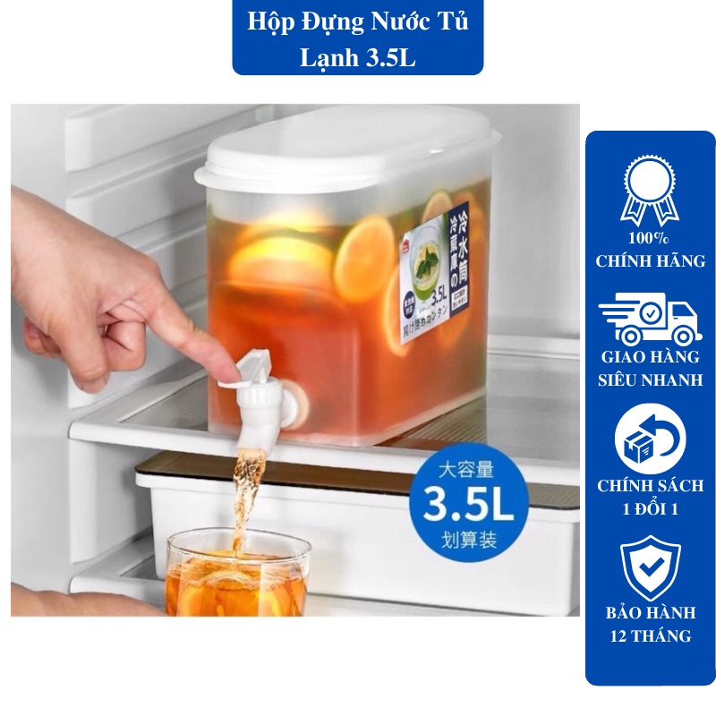 Bình nước hoa quả 3,5l, Bình đựng nước để tủ lạnh có vòi thiết kế thông minh, Nhựa PP an toàn, dễ dàng tháo lắp lau rửa