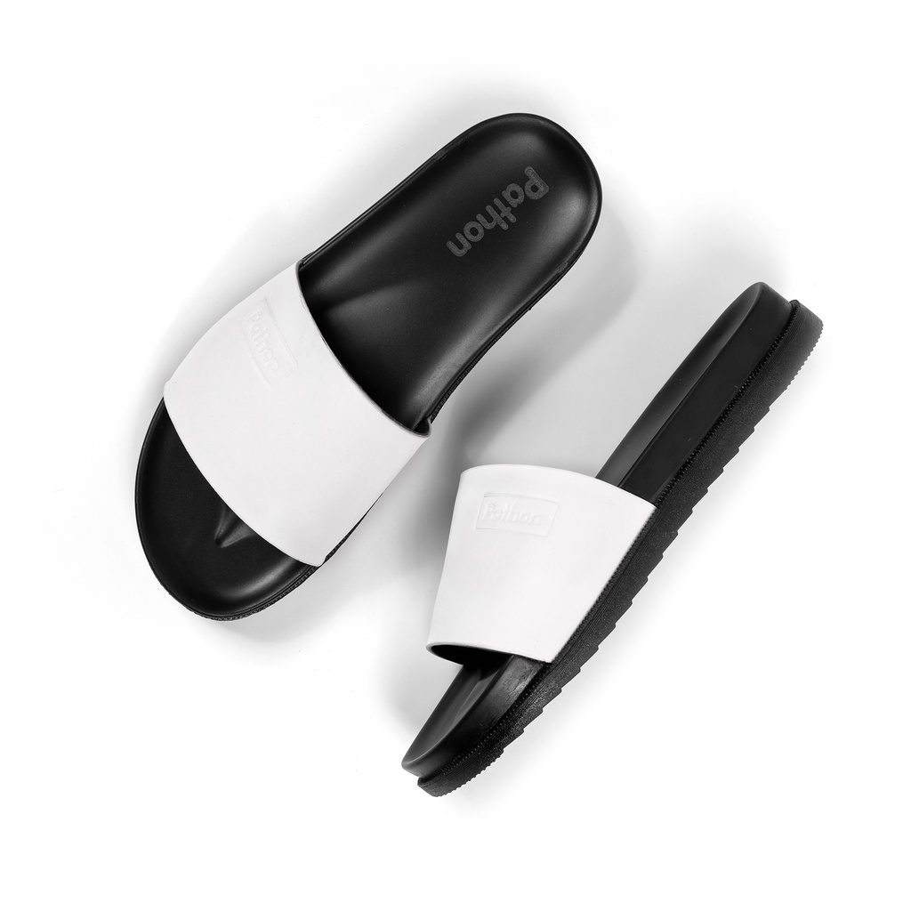 Dép nam quai ngang slipper Pathon quai Microfiber và đế 2 lớp màu đen quai trắng SD21