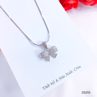 Dây chuyền bạc nữ, dây mì nhuyễn mặt nơ đính đá cao cấp Orin D5255