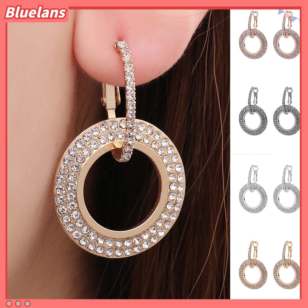 Đôi khuyên tai dạng tròn đính kim cương giả lấp lánh cho nữ