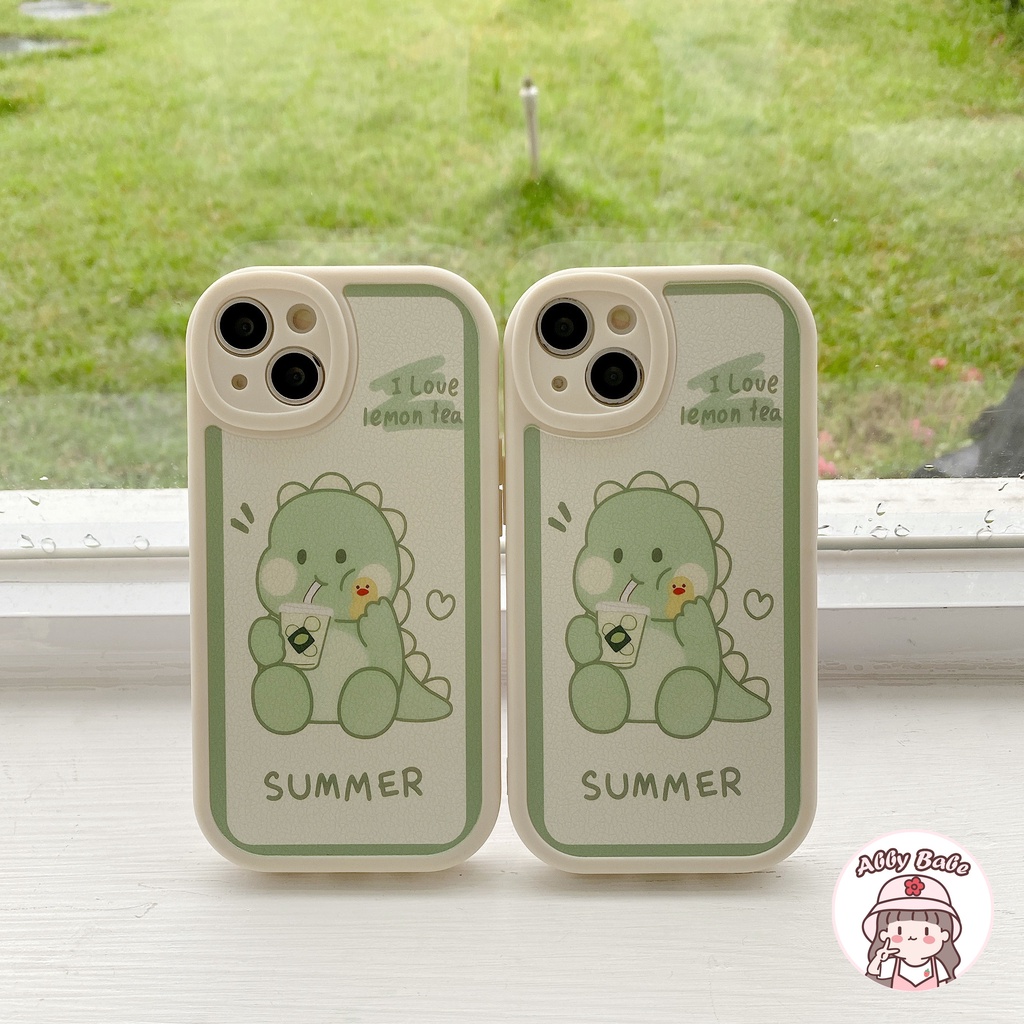 Ốp Điện Thoại Da TPU Mềm Mỏng Họa Tiết Khủng Long Uống Trà Sữa Cho Iphone 11 7Plus 13 12 11 Pro Max X XS 12 13 XR