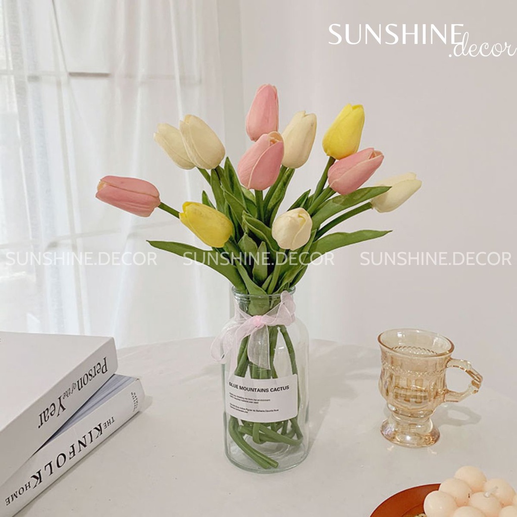 Hoa tulip giả cao cấp giống thật trang trí decor phụ kiện chụp ảnh