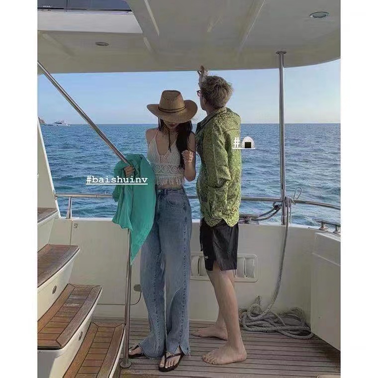 DUNEA Áo Hai Dây Dệt Có Đệm Ngực Màu Trắng Quyến Rũ Thời Trang Đi Biển Cho Nữ