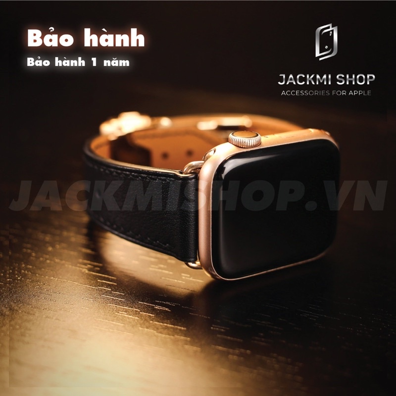 Dây Apple Watch Da BÊ SWIFT màu đen khóa hublot cho series 1 2 3 4 5 6 7 SE 38mm 40mm 41mm 42mm 44mm 45mm bảo hành 1 năm