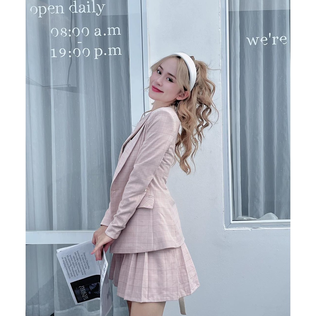 Set vest caro hồng style nữ sinh đáng yêu - Maya checked Blazer/ Skirt - Walenty