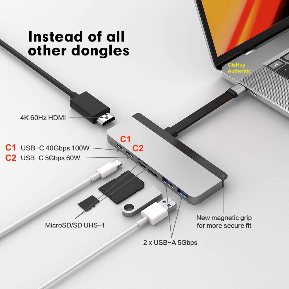 Cổng chuyển HYPERDRIVE DUO 7-IN-2 (VERSION 2) HDMI 4K 60HZ với cáp USB-C HUB 100W PD Macbook Pro/ iPad / iPhone/ Laptop