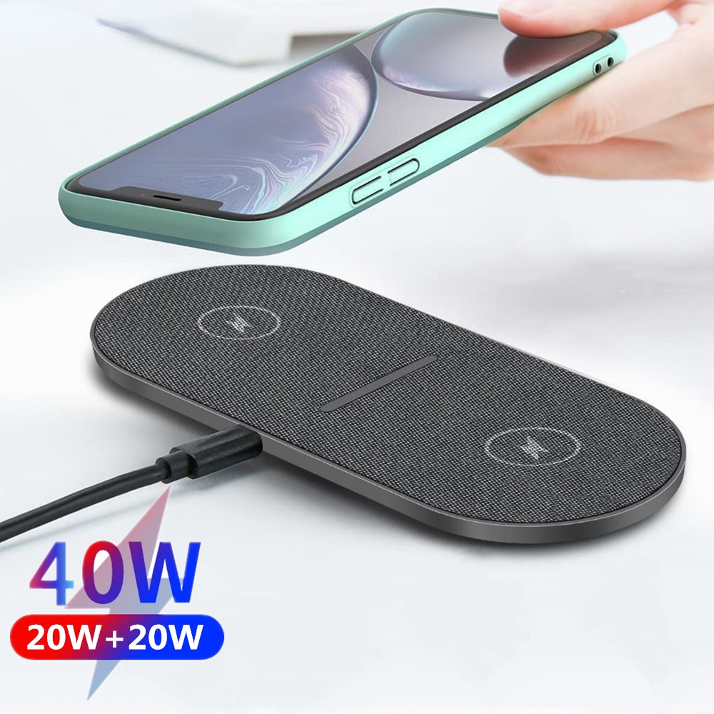 Tấm SạC Nhanh Không Dây 40W Cho iPhone 13 12 11 XS XR X 8 Samsung S22 S21 S20 2 Trong 1 Qi Cho Airpods 3 Pro