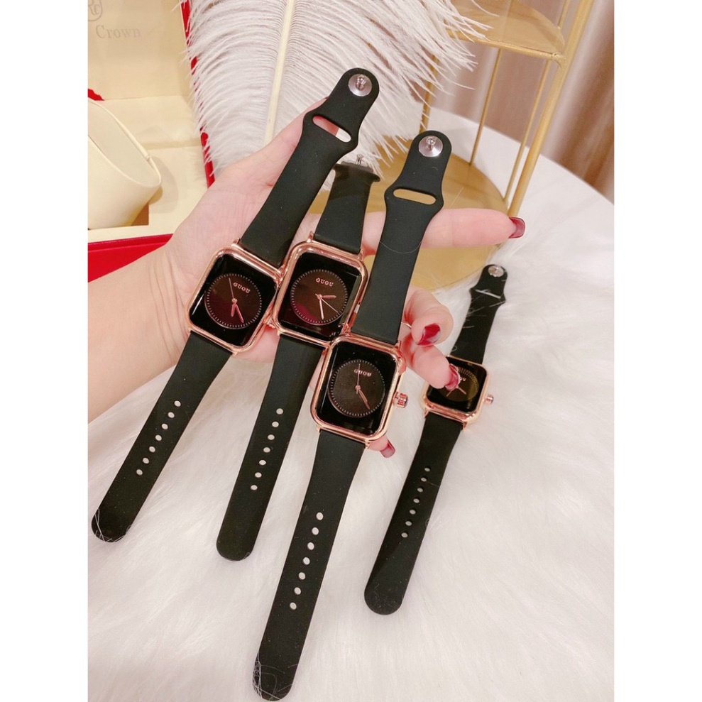 Đồng hồ nữ g.u.o.u unisex bản ip quai silicol mặt chữ nhật siêu hot 2021 bản dây aple donghonu