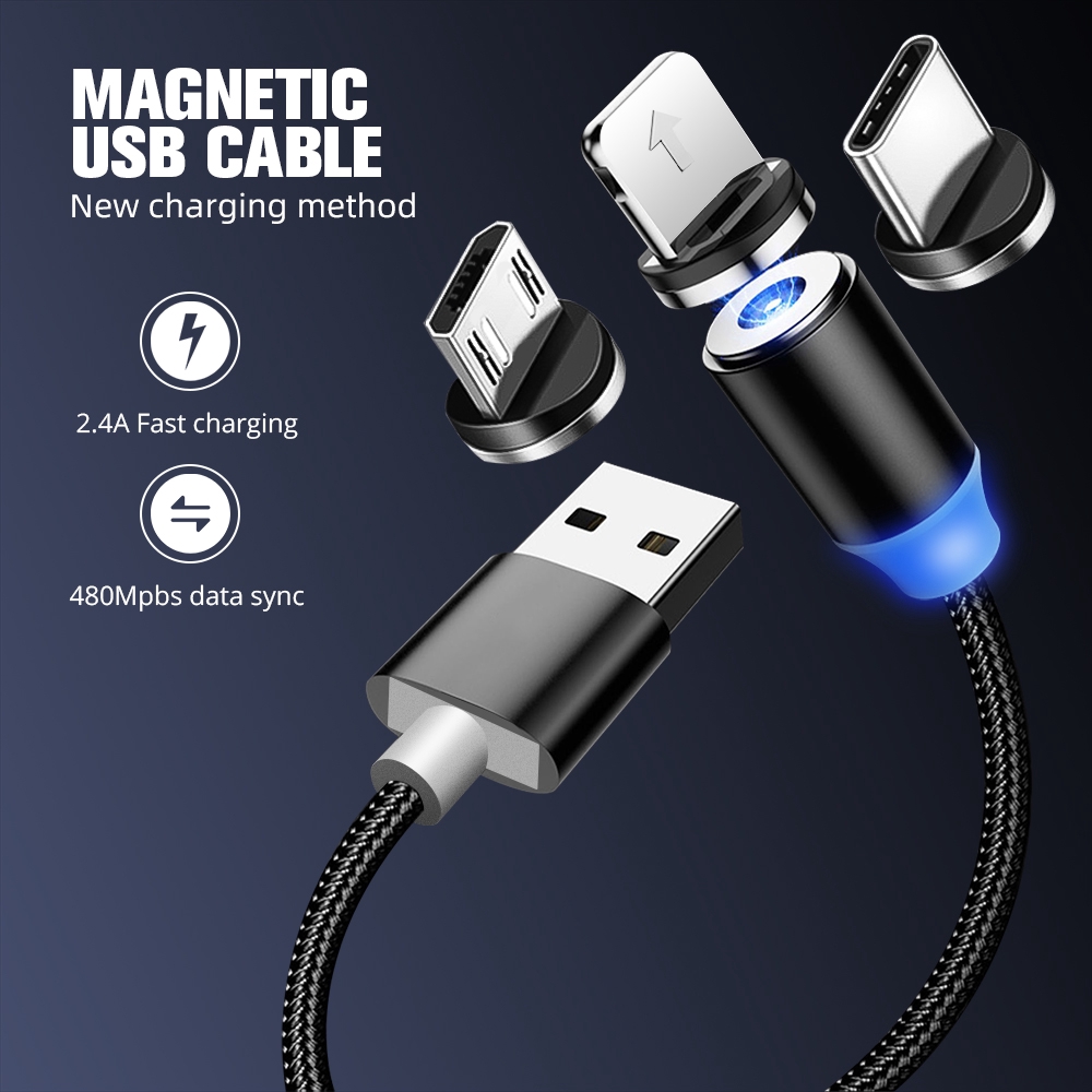 Cáp sạc Ankndo có đèn LED và đầu sạc Micro USB/Type-C/Lightning cho iPhone Xiaomi Samsung dài 1m